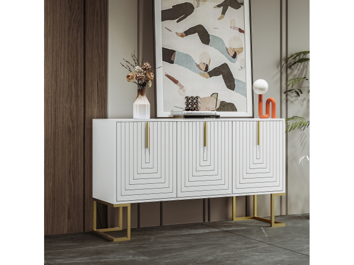 Sideboard Moderno LYYTUNG 3 Portas com Prateleiras Ajustáveis e Puxadores em Metal para Sala de Jantar e Cozinha