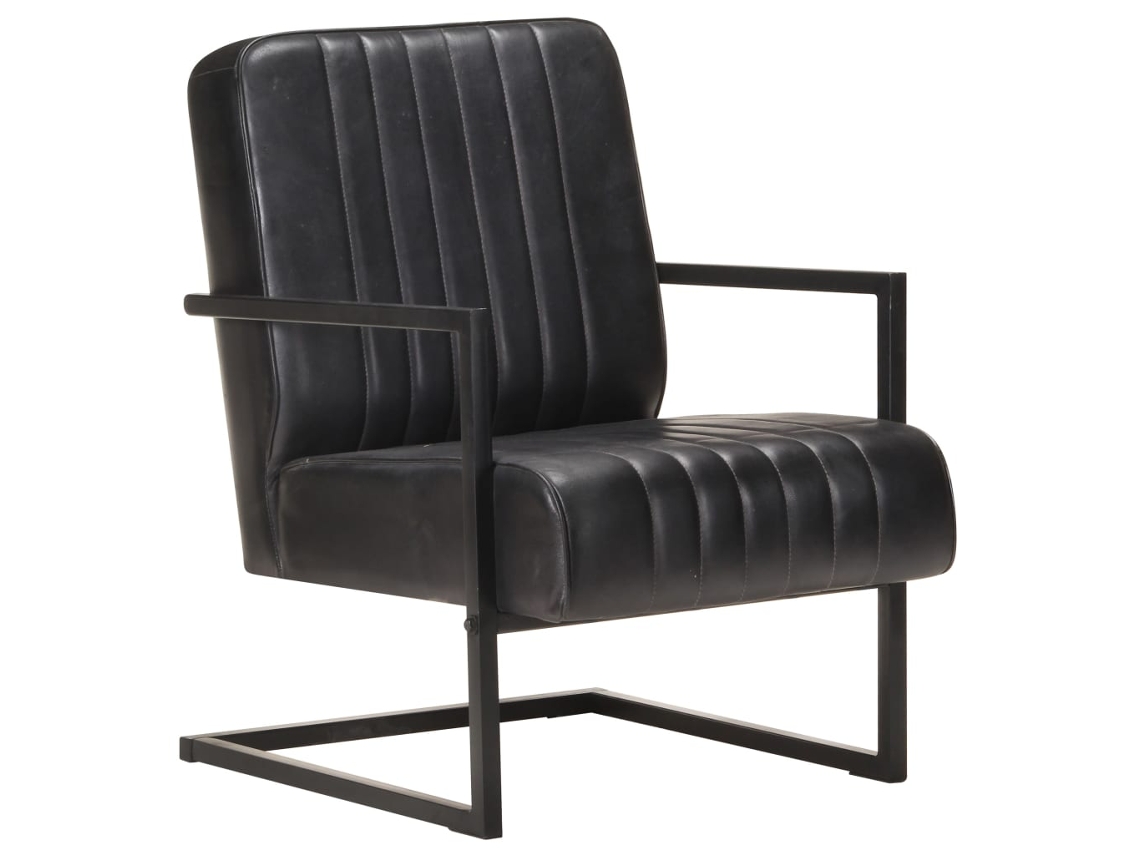 Vidaxl Poltrona Cantilever Couro Genuíno Preto