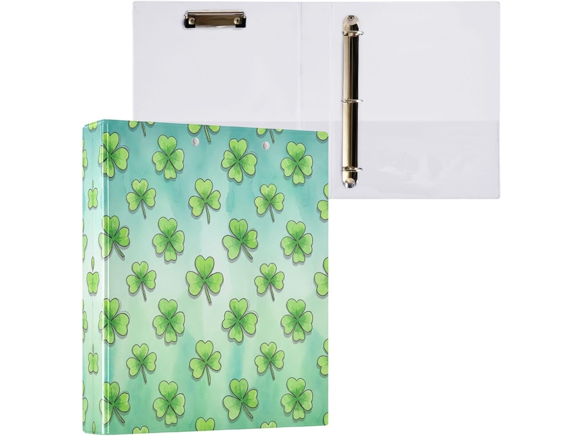 Pasta de 3 Argolas para Papel Tamanho Carta , Trevo São Patrício, Organizador Redondas com Pra (27,9 X 21,6 Cm)