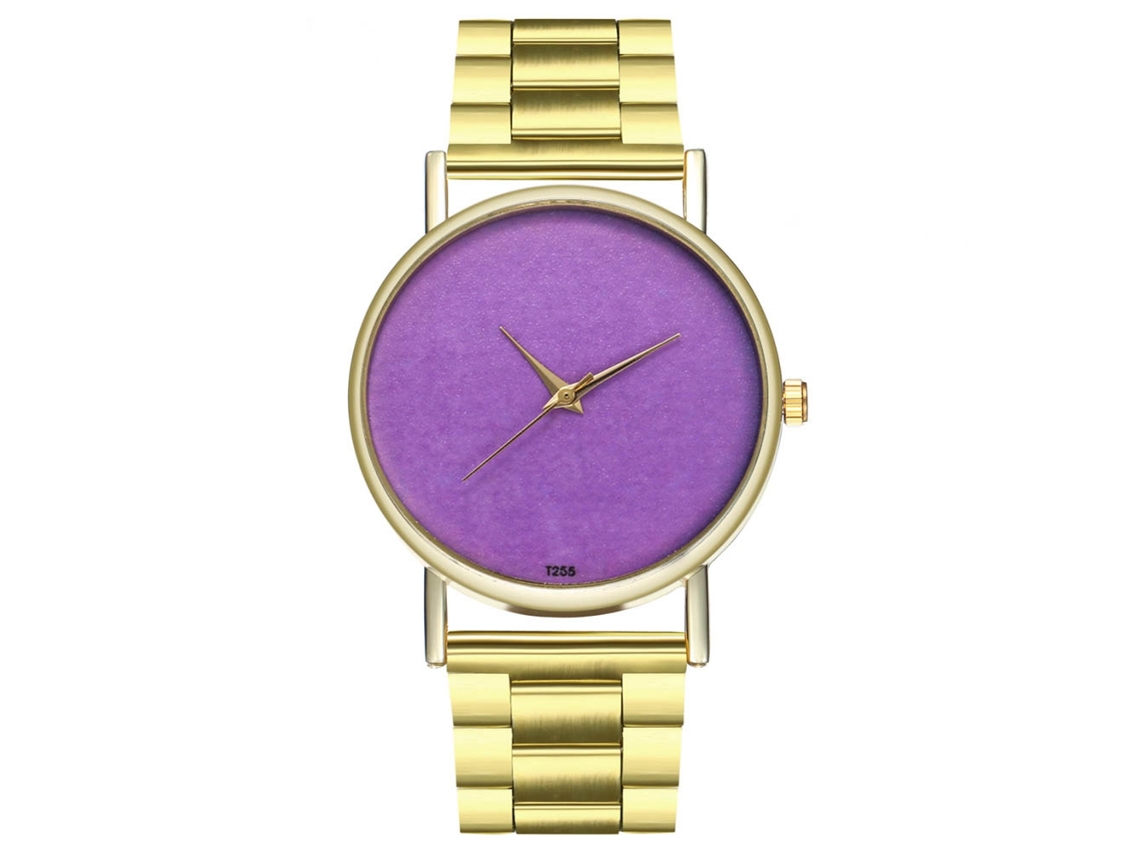 Relógio de Pulso Feminino Analógico de Quartzo com Pulseira de Aço Redondo Presente Roxo