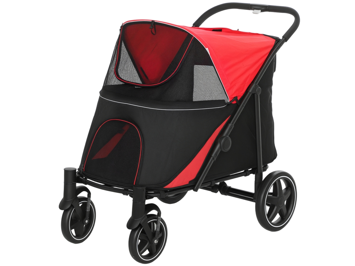 Carrinho Dobrável Com Janelas De Malha Cinto De Segurança E Bolsos De Armazenamento 112x65x100 Cm Vermelho