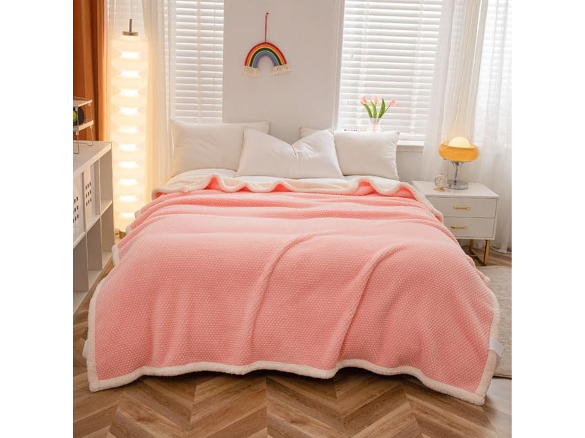 Manta Térmica Ponderada 7d Rosa de Lã Sintética Grossa para Outono e Inverno, Macio, Quente, Ideal para Quarto