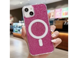 Capa Transparente Com Glitter Para Iphone 14 - Acrílico - Magsafe - Vermelho Rosado