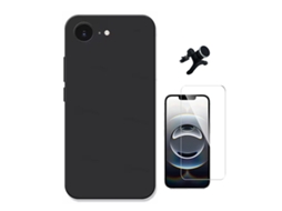 Kit Vidro Clearglass Capa Silicone Líquido Suporte Reforçado Phonecare Para Apple Iphone 17e - Preto