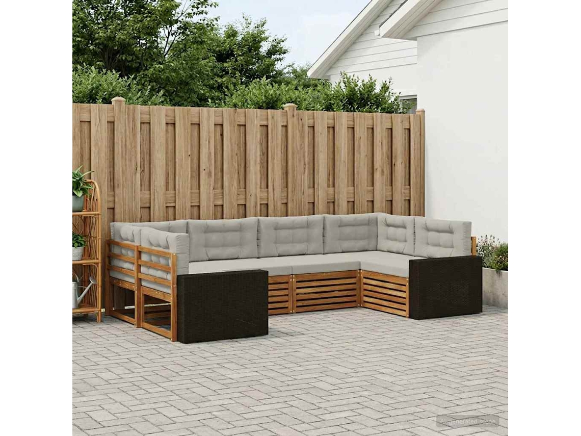 Vidaxl Conjunto De Sofás Para Exterior 6 Pcs Natural E Cinzento-claro