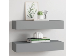 Vidaxl Prateleiras De Parede C/ Gavetas 2pcs Mdf 60x23,5x10cm Cinzento