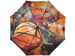Guarda Chuva de Viagem Automático Orange Artwork com Estampa Basquete Resistente Tecido Férias | S/MARCA