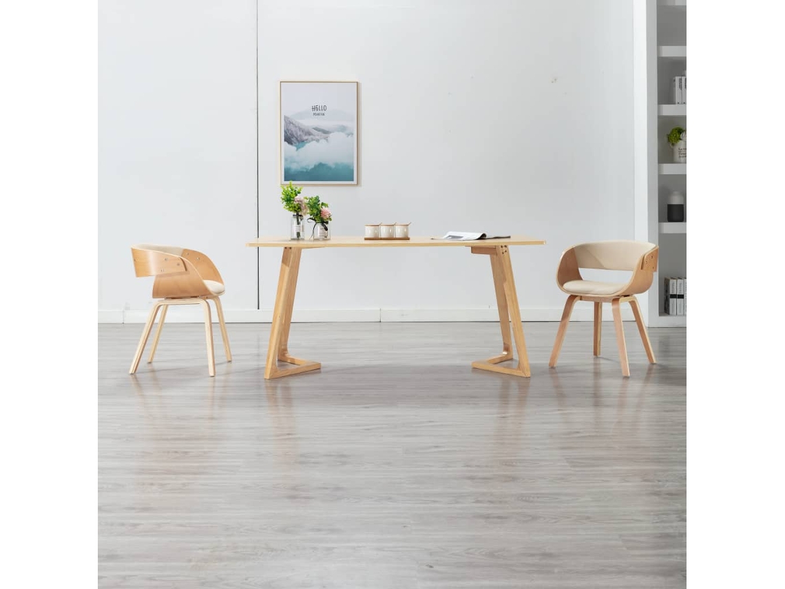 Vidaxl Cadeira De Jantar Madeira Curvada E Couro Artificial Cor Creme
