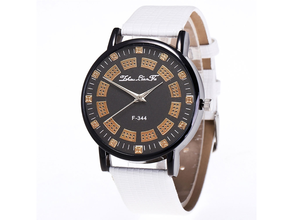 Relógio de casal com mecanismo de quartzo, pulseira de couro sintético, mostrador redondo simples, estilo casual (branco)