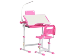 Secretária Infantil Rosa com Altura Ajustável, Mesa Inclinável e Lâmpada | S/MARCA