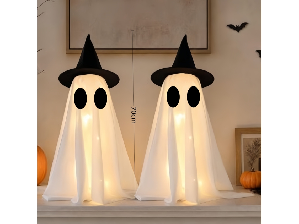 Decoração Halloween,conjunto De 2 Fantasmas Iluminados Com Led Em Tecido - Enfeite Luminoso Para Casa E Festa Panoona