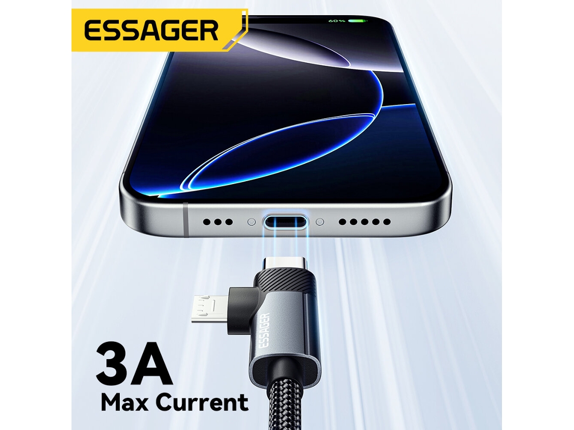 Cabo Essager Es-x59 3a 65w Usb-c Para Usb-c Micro Usb Com Carregamento Rápido Qc E Transmiss?o De Dados, 0,25 M/1 M/2 M De Comprimento