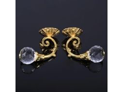 Conjunto 2 Ganchos Cortina Cristal - Suporte Estilo Europeu - Fixação Cordão Cortina - 6,5x4 Cm - Liga Zinco - Dourado