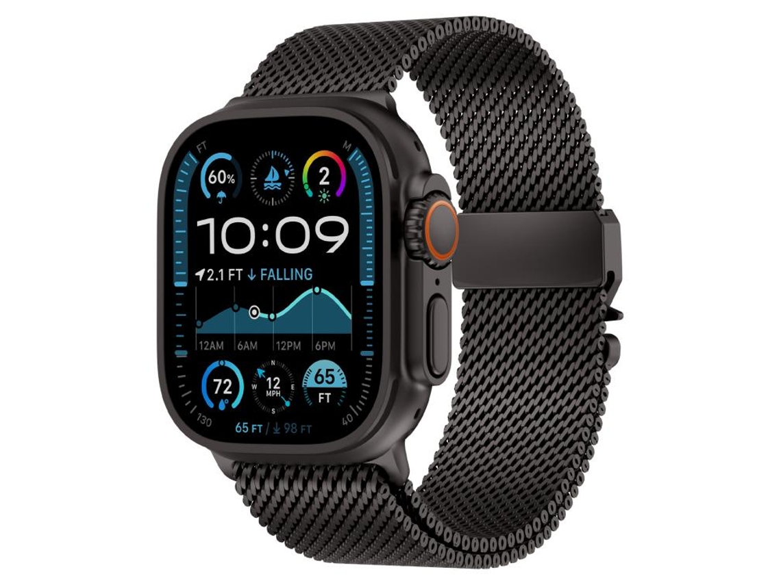 Bracelete para Apple Watch 46/49/45/44mm Aço Inoxidável Milan com Fecho de Malha Grossa Preto XIAOMOYU