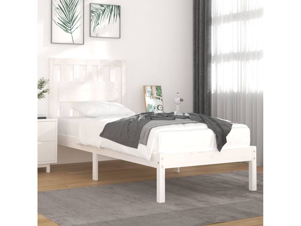 Estrutura De Cama 90x200 Cm Pinho Maciço Branco