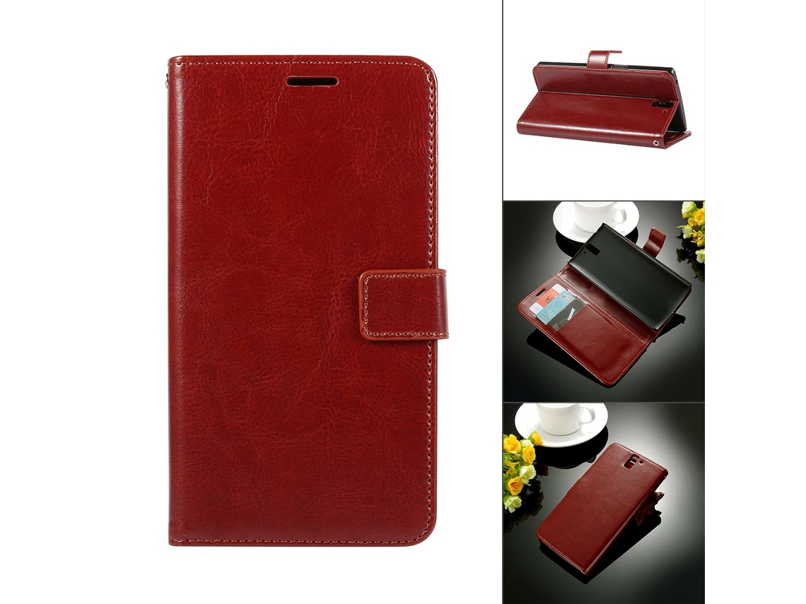 Capa de Telefone Flip Ultra Fina para Oneplus 1 Marrom EOOCOO