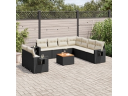 Vidaxl 10 Pcs Conjunto Sofás De Jardim C/ Almofadões Vime Pe Preto