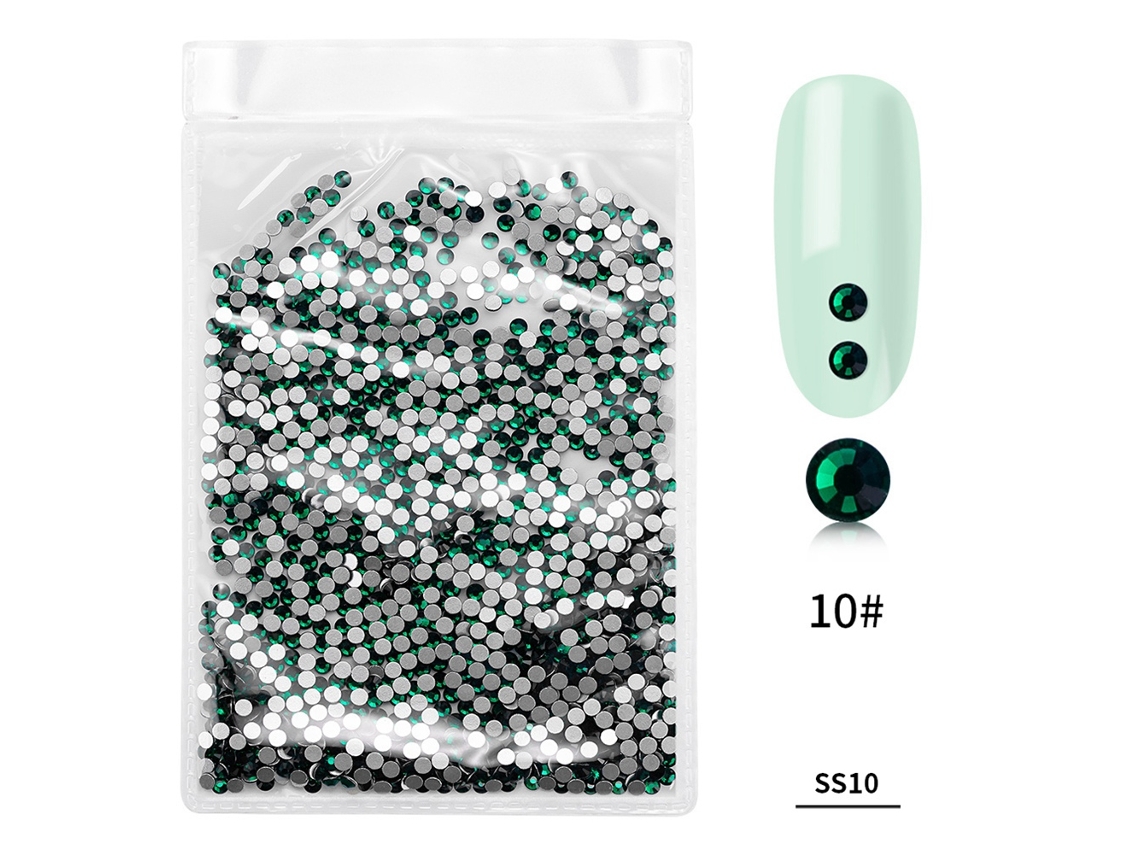 Pacote com 1440 pedras de vidro coloridas para unhas, strass, decoração de manicure, verde escuro.