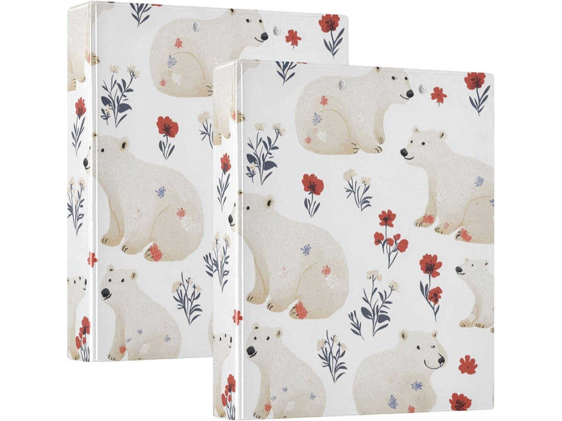 Pasta Escolar com Estampa de Urso Polar, Pacote com 2 Unidades, 200 Folhas.
