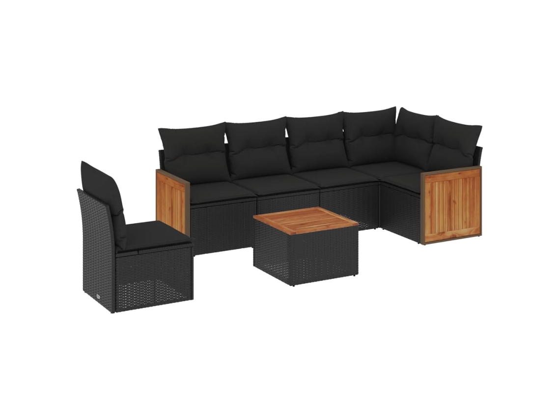 Maison Exclusive - 7 Pcs Conjunto De Sofás P/ Jardim C/ Almofadões Vime Pe Preto