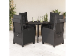 Vidaxl 5 Pcs Conjunto De Jantar P/ Jardim C/ Almofadões Vime Pe Preto
