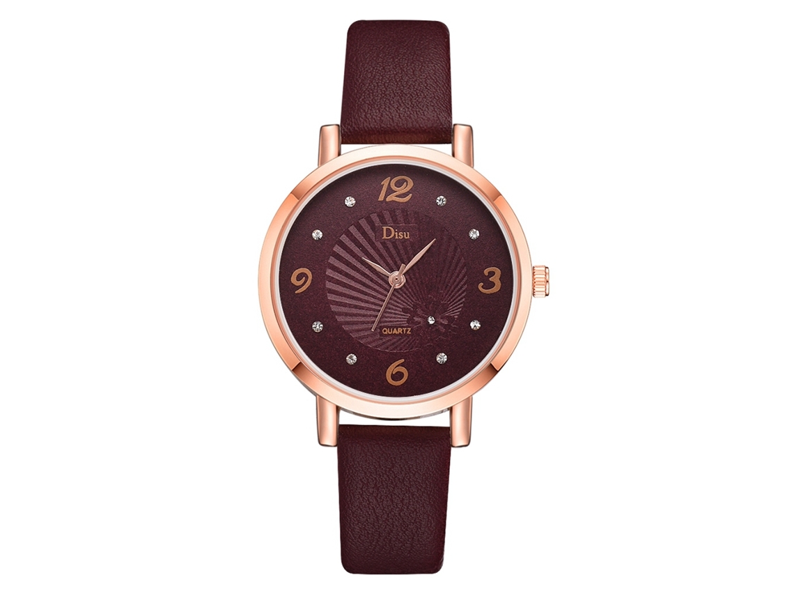 Relógio Feminino de Quartzo Simples com Pulseira de Couro Pu Rosa