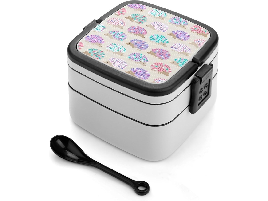 Marmita Bento Hedgehog Polkadot Empilhável, Dupla Camada, À Prova De Vazamentos, 1000ml, Com Colher, Recipiente Portátil