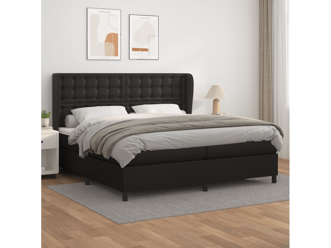 Vidaxl Cama Com Molas/colchão 200x200 Cm Couro Artificial Preto