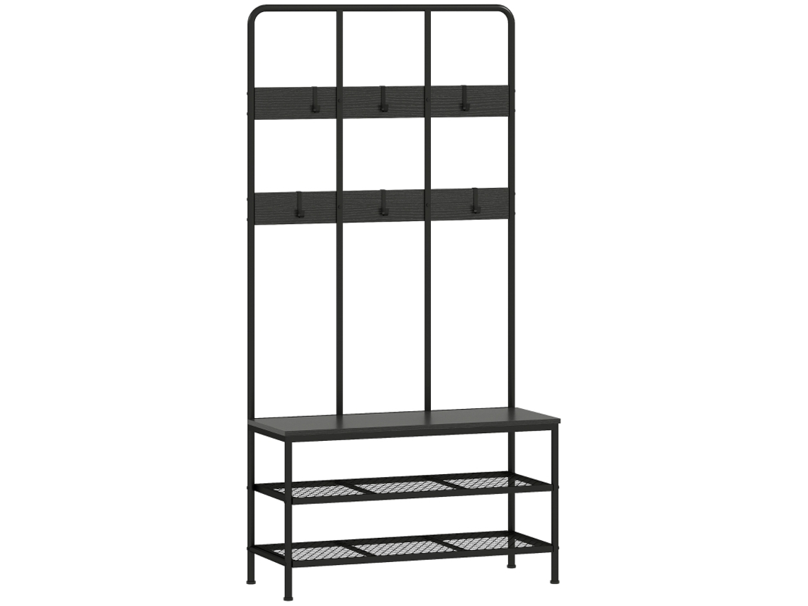Vestiário 3 Em 1, Gancho, Bancadeira, Sapato, Metal, Aglomerado, Preto Cs