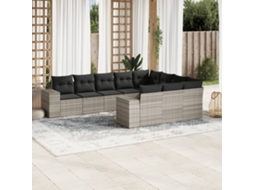 Vidaxl 10 Pcs Conj. Sofás Jardim Com Almofadões Vime Pe Cinzento-claro