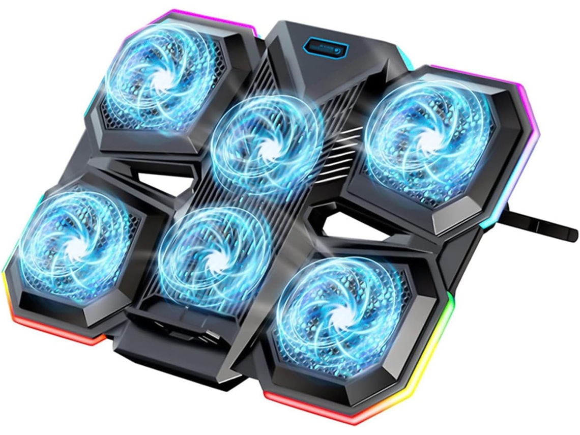 Tapis de Refroidissement Silenceux com 6 Ventiladores e 2 Portas Usb para Computador Portátil SFUSHOS