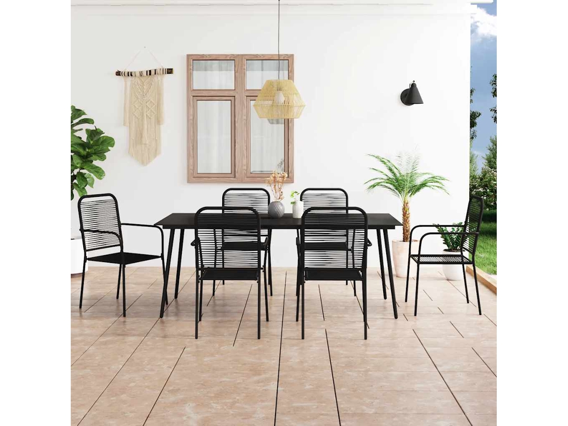 Vidaxl 7 Pcs Conjunto De Jantar P/ Jardim Corda De Algodão E Aço Preto