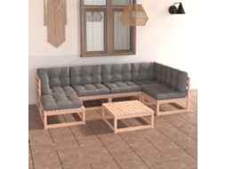 Vidaxl 7 Pcs Conjunto Lounge De Jardim C/ Almofadões Pinho Maciço
