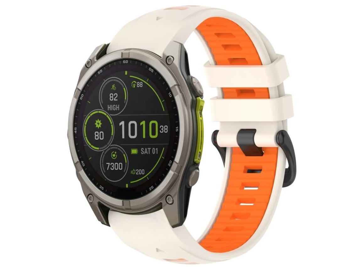 Bracelete Para Garmin (26mm) - Silicone - Fivela De Aço - Liberação Rápida - Duas Cores Starlight + Laranja