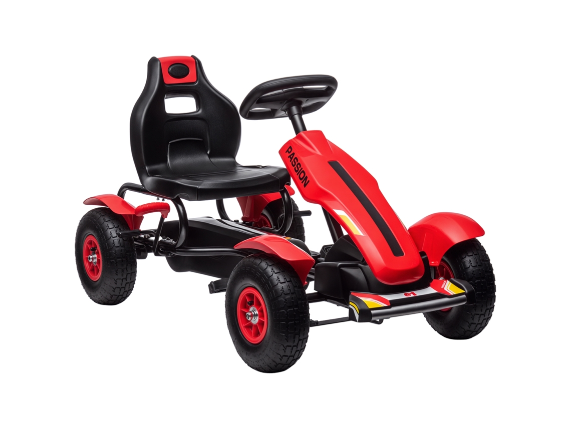 Kart a Pedais para Crianças com Assento Ajustável Pneus de Goma Travão de Mão para Crianças de 5 12 Anos 121x58x61 Cm Vermelho Ge