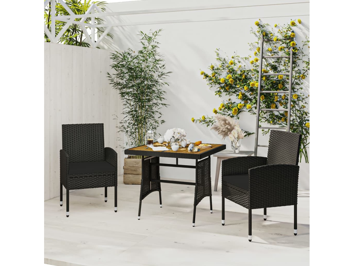 Vidaxl 3 Pcs Conjunto De Jantar P/ Exterior Vime Pe Preto