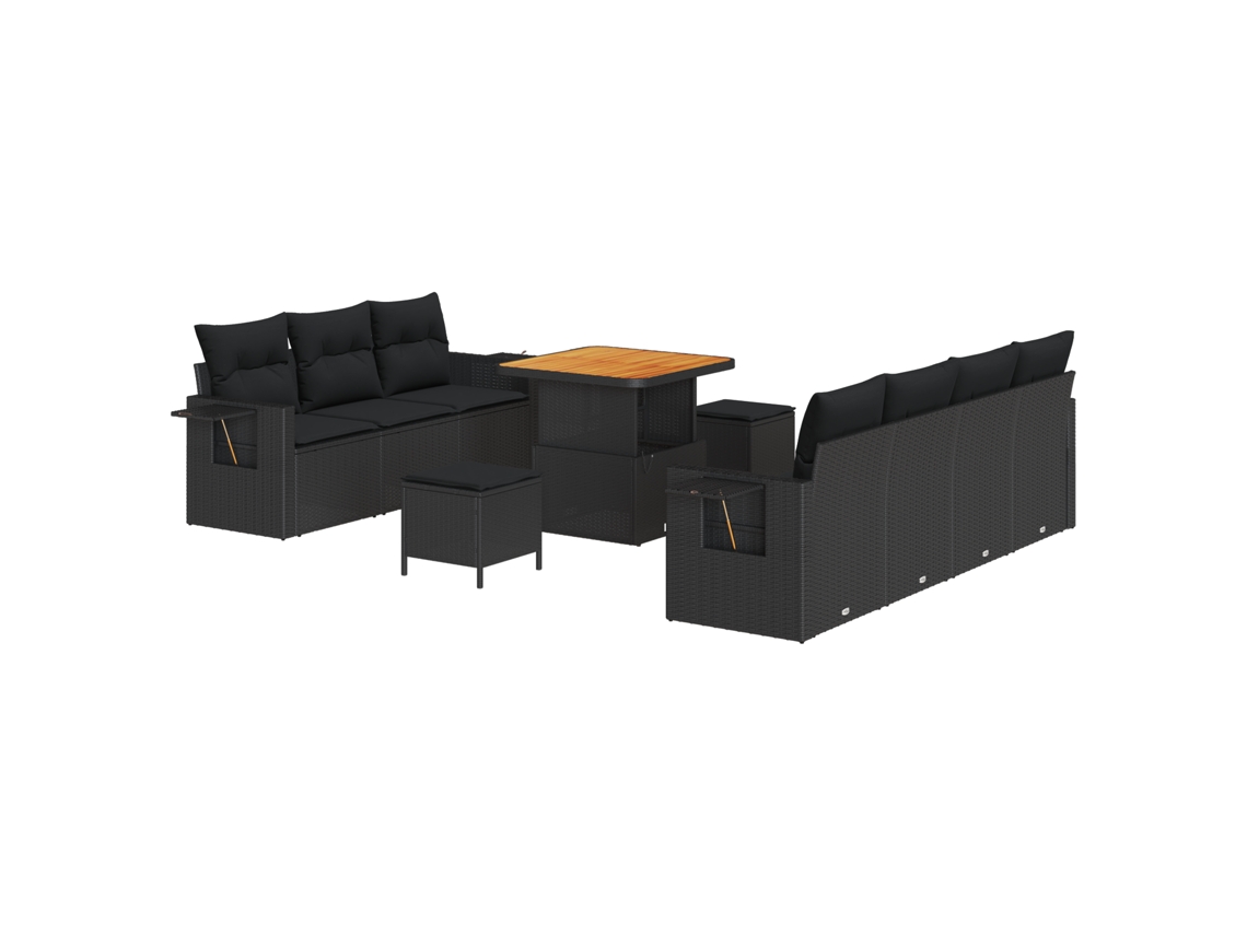 Conjunto 10 Conjunto De Sofás Para Exterior Vidaxl Preto Vime Pe (80 X 80 X 71 Cm)