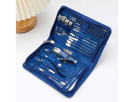 Kit de manicure profissional Baykar Qt07 Blue com 30 peças e cortador de unhas