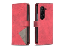 Capa De Celular Em Couro Com Textura De Losango E Fecho Magnético Para Samsung Galaxy Z Fold5
