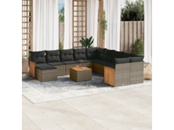 Vidaxl 12 Pcs Conjunto De Sofás Jardim C/ Almofadões Vime Pe Cinzento