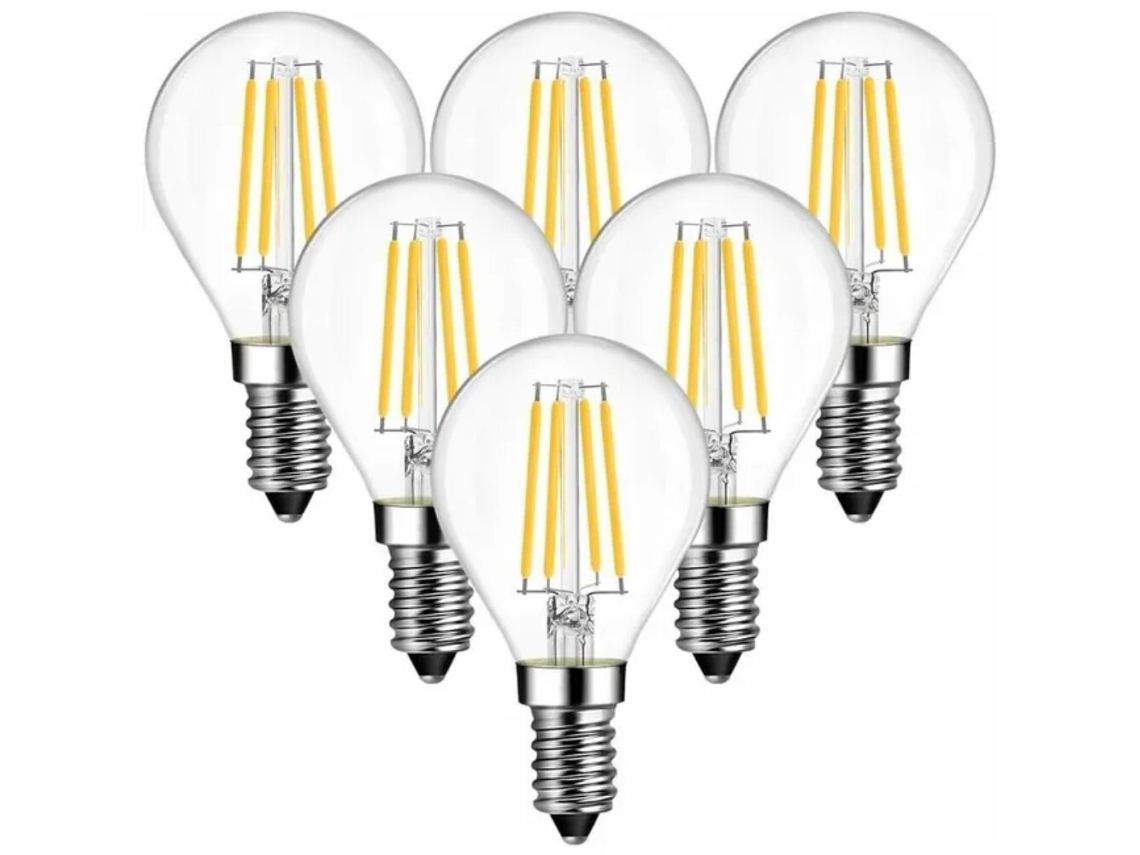 Lote De 6 Lâmpadas Led Filamento E14 4w Vintage Edison,não Regulável,vidro Âmbar,mini Globo Btforus