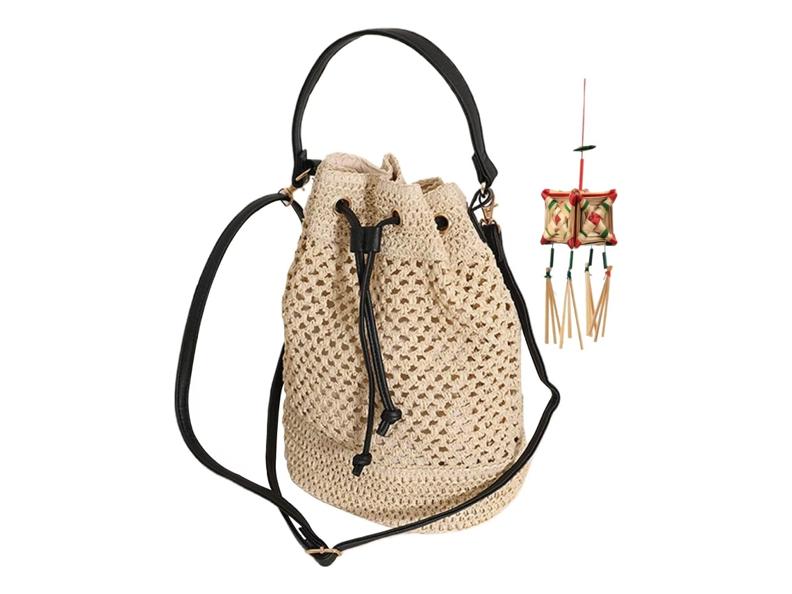 Bolsa De Palha Tipo Balde, Tiracolo, Palha, Verão, Com Alça Ajustávelvayotoy