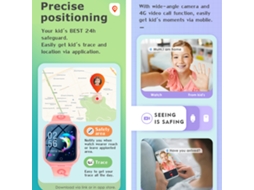 Relógio Inteligente para Crianças 4g Gps Wi fi Sos Chamada de Vídeo Ip67 Tela Touch 1.44 Polegadas