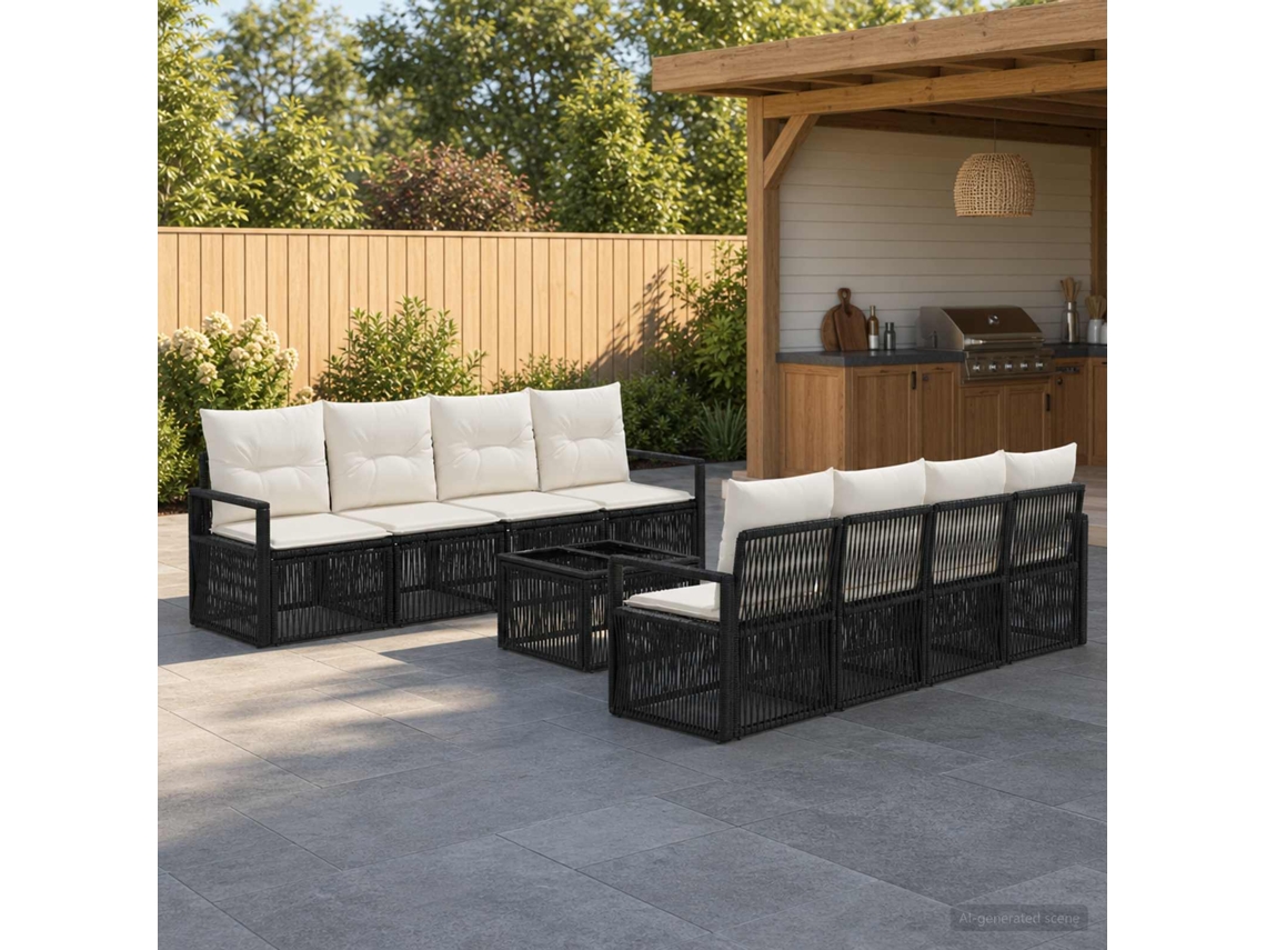 Vidaxl Conjunto De Sofá De Jardim 9 Unid. Preto Vime Pe