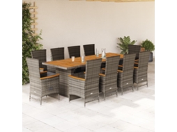 Conjunto 11 Peças Jantar P/ Jardim C/ Almofadões Vime Pe Cinza Dkd Home Decor