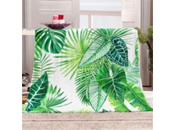 Manta com Estampa de Folhas Verdes em Microfibra 180x200cm