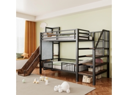 Cama Alta De Metal 90x200cm Preto Para Crianças Com Escorrega E Prateleiras