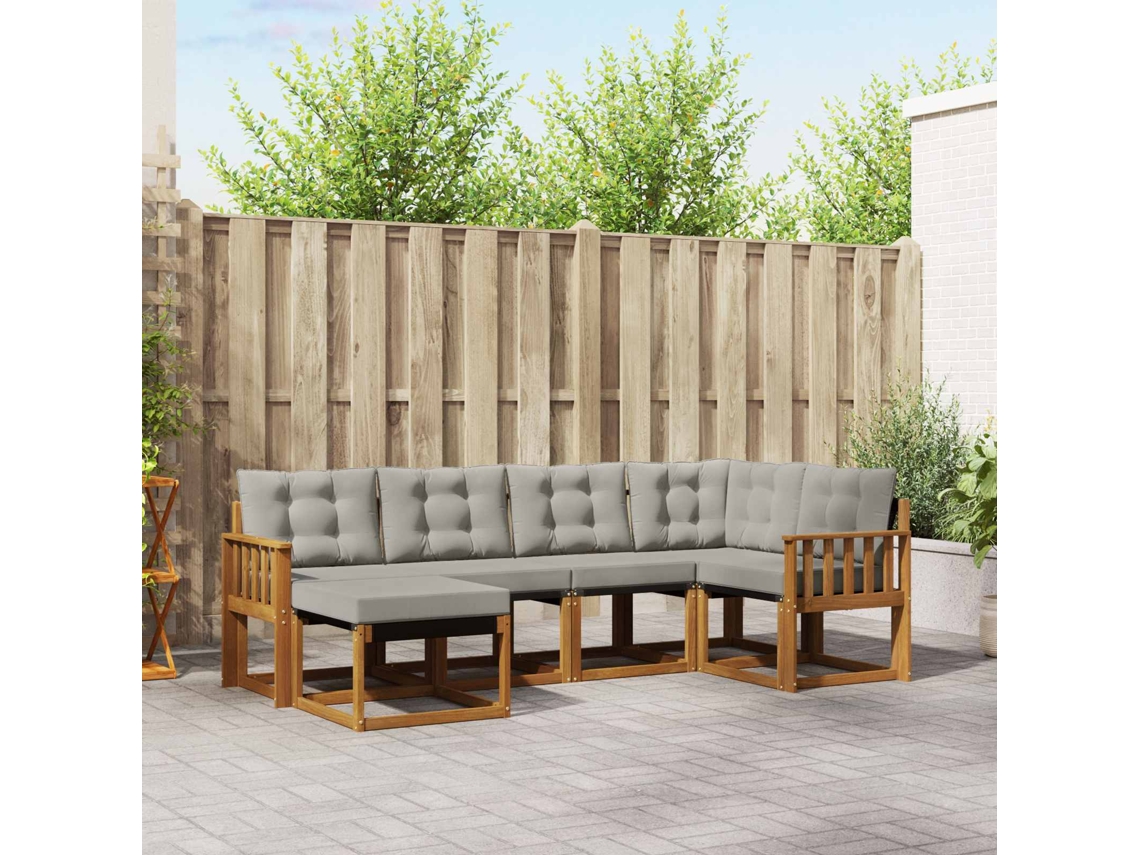 Vidaxl Conjunto De Sofás Para Exterior 6 Unid. Cinza Natural E Claro