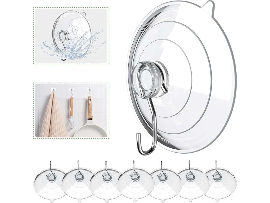 Ventosas com Ganchos, Ventosas Transparentes de 6, 35 Cm com Ganchos Metálicos, Ventosas Grandes para Paredes de Cozinha BRILVIBERA (2, 5 Polegadas)
