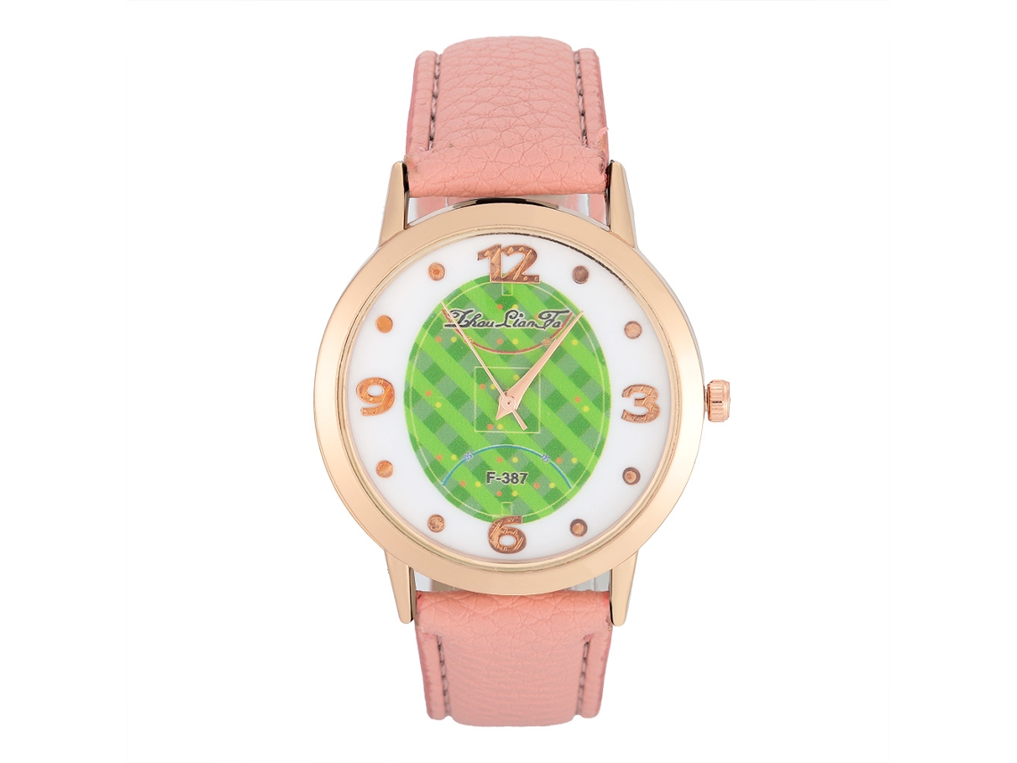 Relógio Analógico de Quartzo Pulseira Pu/alumínio Mostrador Campo de Futebol Rosa